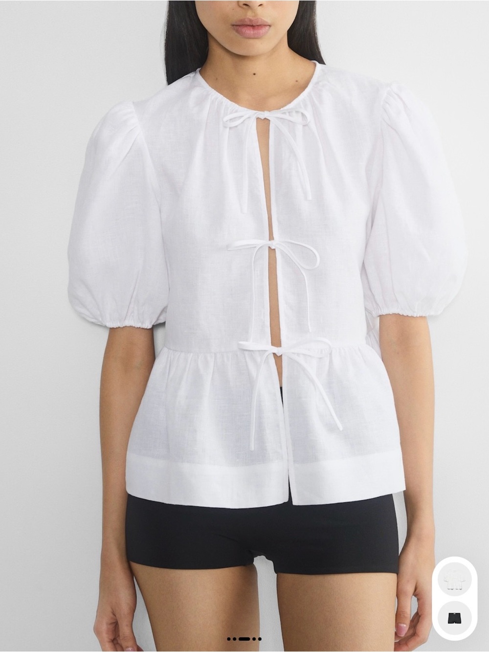 Aritzia White Tie-Front Puff Sleeve Blouse